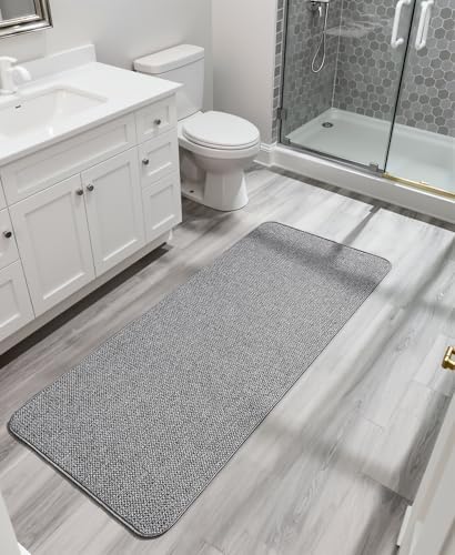 Bosap Bath Mat,Ultra Thin Bathroom Runner Rugs,Large Bath Mats for Bathroom,Quick Dry,Non-Slip,Machine Washable,Low Pile,Bath Rug,Shower Outside,Sink,Home Decor Accessories.Grey,3'x4'(36x48inch)