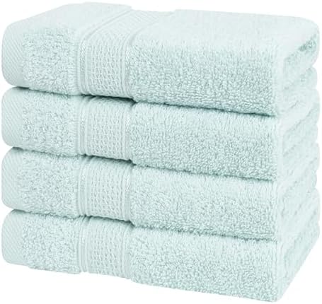 American Soft Linen Salem Washcloth Sets, 4 Piece Luxury 600 GSM 100% Cotton Washcloths for Bathroom, 13x13 inches Washrags Premium Quality Hand Face Towels, Mint