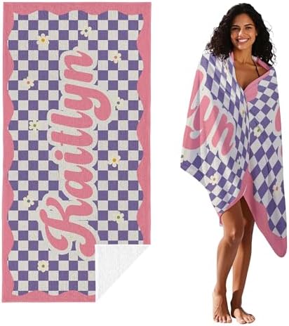 JML Personalized Beach Towel with Name, Custom Flower Beach Towel, Customized Microfiber Pool Towel, Quick Dry & Absorbent Swim Towel for Adult,Anniversary, Birthday, Summer Holiday,Vacation