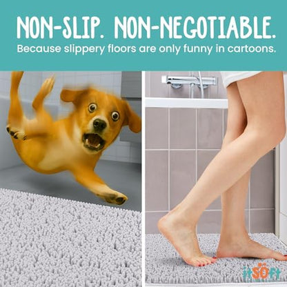 Extra Large Chenille Bath Mats 59"x21", Plush Absorbent Quick Dry, Soft & Machine Washable, Non Slip Carpet for Bathroom, Thick Bathroom Rugs, Shower Restroom Rug Mat, Alfombras De Bano, Bathrugs