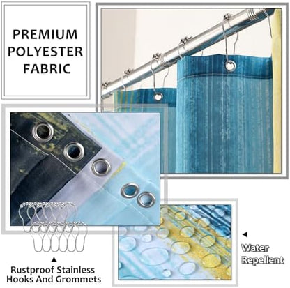XLHOMO Bathroom Accessories Set - 25PC Bathroom Set with Shower Curtain and Rugs, Teal Blue Bathroom Set, Bathroom Accessory Set with Press-on Lid Trash Can, Soap Dispenser and Qtip Holders
