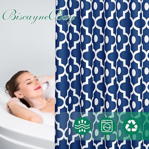 Fabric Modern Moroccan Shower Curtains for Bathroom-Indigo and White