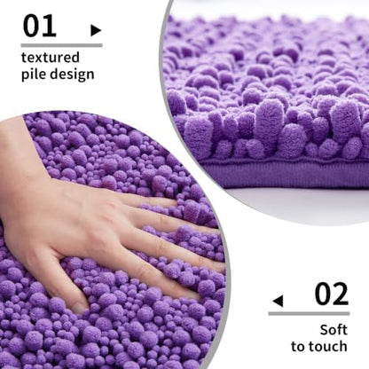 Disolla Purple Bathroom Rug 24x44 Inch - Thick Chenille Bath Mat, Large Shaggy Plush Absorbent Rug, Non-Slip Machine Washable Floor Mat for Double Vanity