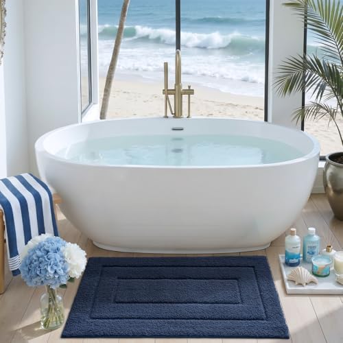 DEXI Bathroom Rugs 36x24, Non-Slip and Absorbent Bath Mat, Navy