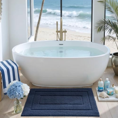 DEXI Bathroom Rugs 36x24, Non-Slip and Absorbent Bath Mat, Navy