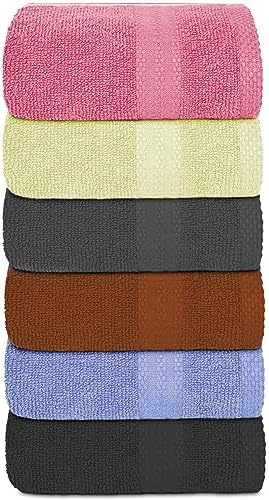 QUBA LINEN 100% Cotton Hand Towel Set – Soft, Absorbent Towels for Bathroom, Kitchen & Gym Use – Durable, Reusable & Machine Washable Towels - Multi-Color, 16 x 28 Inches, Pack of 6