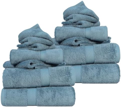 SUPERIOR Egyptian Cotton Ultra Plush & Absorbent, 12 Piece Set, Denim Blue