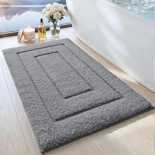 DEXI Bathroom Rugs 24x16, Non-Slip and Absorbent Bath Mat, Grey