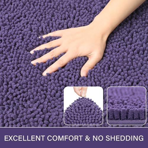 LOCHAS Luxury Bathroom Rug Shaggy Bath Mat 24 x 36 Inch, Dark Purple