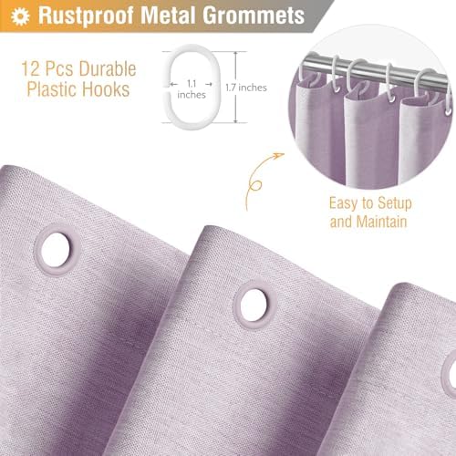BTTN Lavender Linen Textured Waterproof Fabric Shower Curtain Set, 72x72