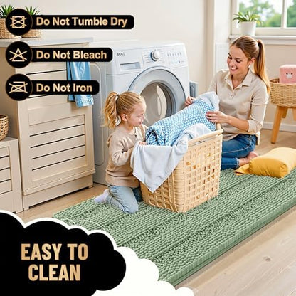 OLANLY Thick Bathroom Runner Rugs 47x17, Chenille Bath Rugs, Sage Green