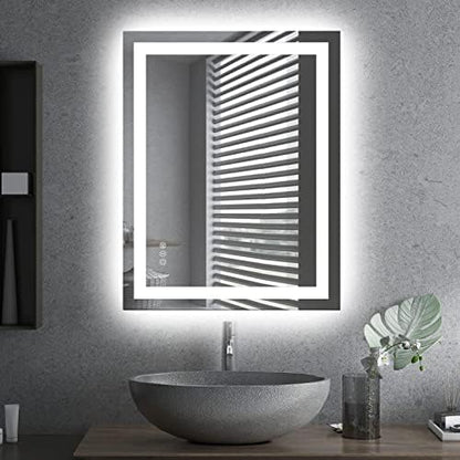 Amorho LED Bathroom Mirror, 28"X36" with Front Light and Backlit