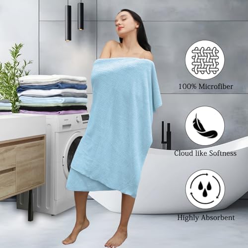 8-Piece Blue Bath Towels Set,2 Oversized Large Bath Towels Sheet,2 Hand Towels and 4 Washcloths - 600 GSM Soft Luxury Towel Set,Highly Absorbent Quick Dry Towel Collection for Bathroom,Hotel and Spa