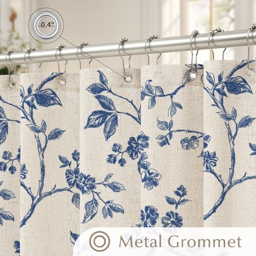 MitoVilla Extra Long Linen Floral Shower Curtain for Bathroom,72 x 84