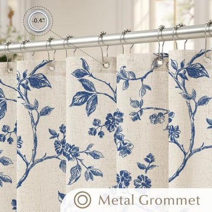 MitoVilla Extra Long Linen Floral Shower Curtain for Bathroom,72 x 84