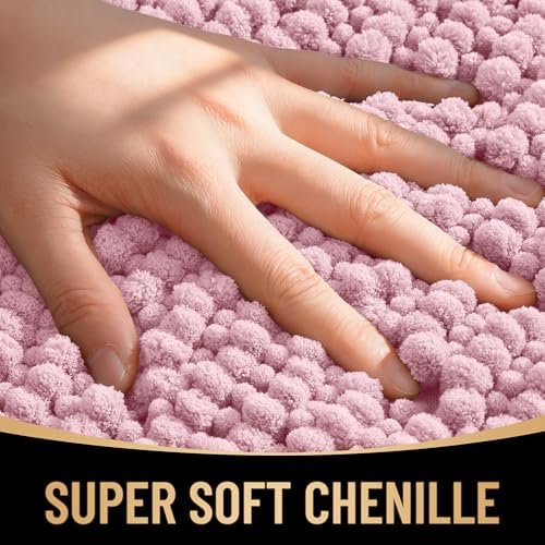 OLANLY Thick Chenille Small Bathroom Rugs Mats 24x16, Dusty Rose