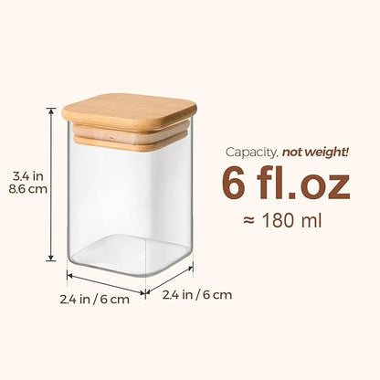 ComSaf 16Pcs Spice Jars with Labels, Glass Jar with Bamboo Lid, 6oz Airtight Square Containers with Black Lables, Empty Seasoning Jars for Spice, Salt, Pepper, Sugar