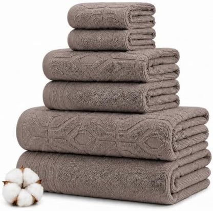 Modern Threads 6 Piece Bath Towel Set – Bathroom Towel Set with 2 Bath Towels, 2 Hand Towels & 2 Washcloths – 100% Cotton, Soft & Absorbent – Geometric (Classic Taupe)