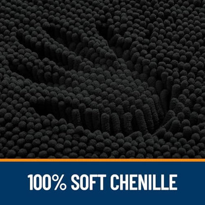OLANLY Chenille Bathroom Rugs Mats Sets 2 Piece, 24"x16"+24"x20", Black