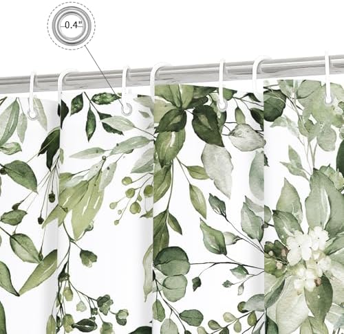 Gibelle Olive Green Eucalyptus Shower Curtain, Floral Print, 48x72