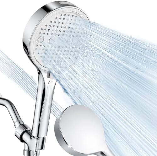 Handheld Shower Head with Hose, 6 Spray Settings, High Pressure, Chrome Finish, Rain, Pulse, Boost, Spray, Mix, Cleaning Modes (Chrome)