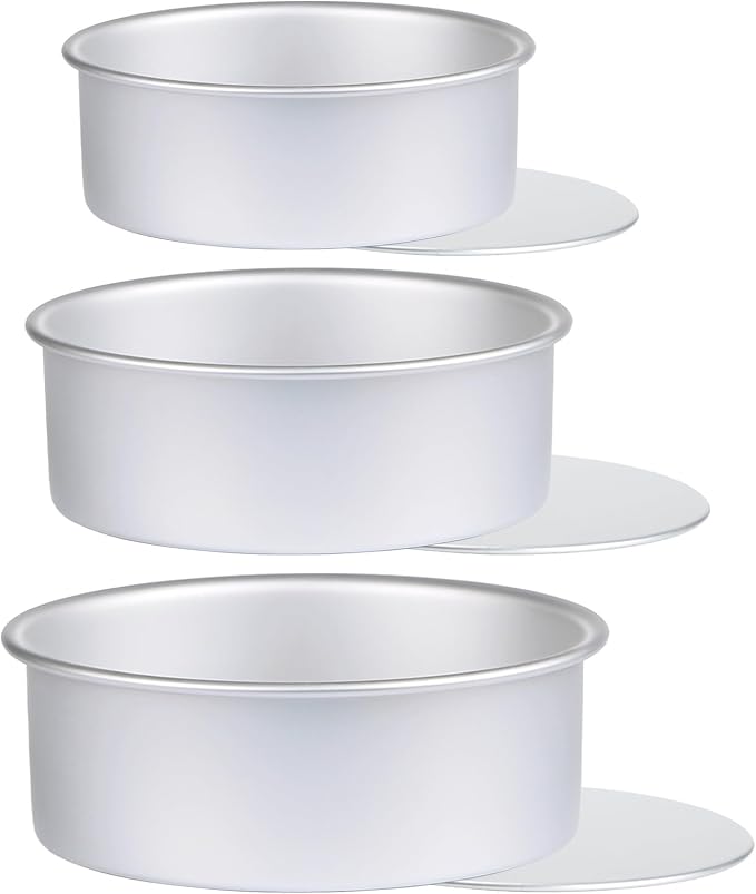 Round Cake Pan with Removable Bottom, Set of 3 (6 x 3 inch/8 x 3 inch/10 x 3 inch), Aluminum Baking Pans for Layer Cakes, Non-Stick, Evenly Heating Tools for Home Kitchen, Straight Side