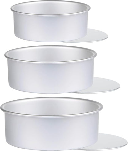 Round Cake Pan with Removable Bottom, Set of 3 (6 x 3 inch/8 x 3 inch/10 x 3 inch), Aluminum Baking Pans for Layer Cakes, Non-Stick, Evenly Heating Tools for Home Kitchen, Straight Side