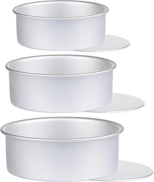 Round Cake Pan with Removable Bottom, Set of 3 (6 x 3 inch/8 x 3 inch/10 x 3 inch), Aluminum Baking Pans for Layer Cakes, Non-Stick, Evenly Heating Tools for Home Kitchen, Straight Side