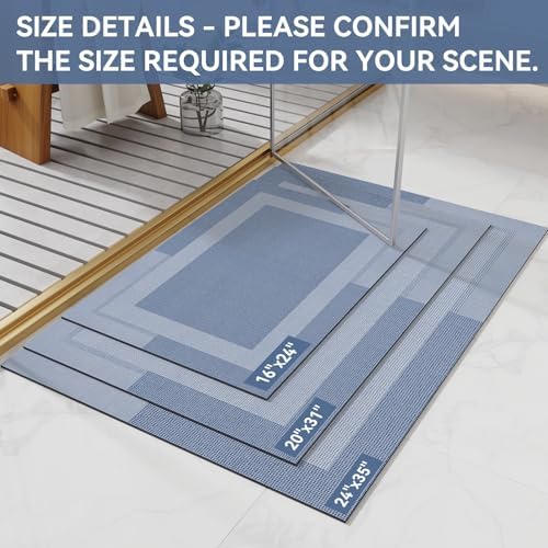 YDKGL Non Slip Bath Mat Thin Bathroom Rugs Fit Under Door Blue 16"x 24"