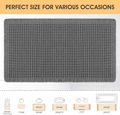 IM HOME Waffle Bath Mat Grey 36"x24", Boho Woven Modern Bath Mat Rugs, Absorbent Non Slip Bathroom Rugs, Soft Washable Bath Rugs with Tassels for Bathroom, Bedroom, Kitchen, Shower, Tub