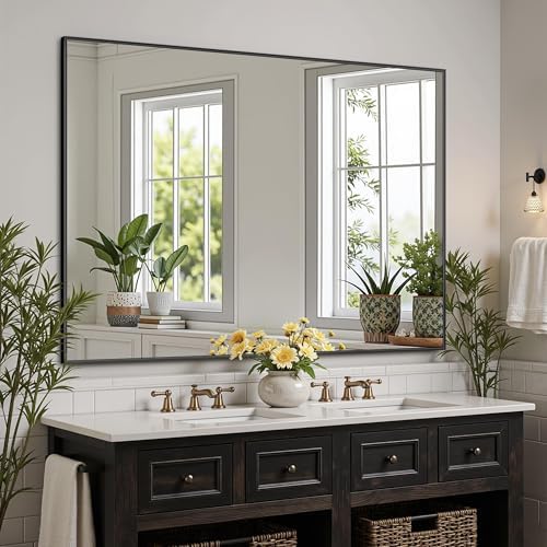 Bathroom Mirror 40" x 30", Large Rectangle Wall Mirror, Black