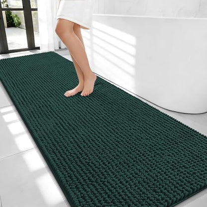 OLANLY Thick Chenille Bathroom Runner Rugs Mats 70x24, Blackish Green
