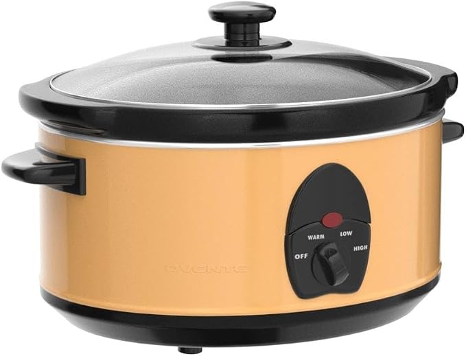 OVENTE Electric Slow Cooker with 3 Cooking Settings, Non-Stick and Dishwasher Safe Stoneware, Stainless Steel Body, Glass Lid, 3.7 Qt Oval Pot for Entrees, Soups, Sauces, Stews & Dips, Copper SLO35ACO
