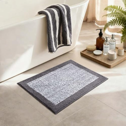 Bathroom Rugs 24x17 Non Slip Washable, Soft Absorbent Bath Mat Grey