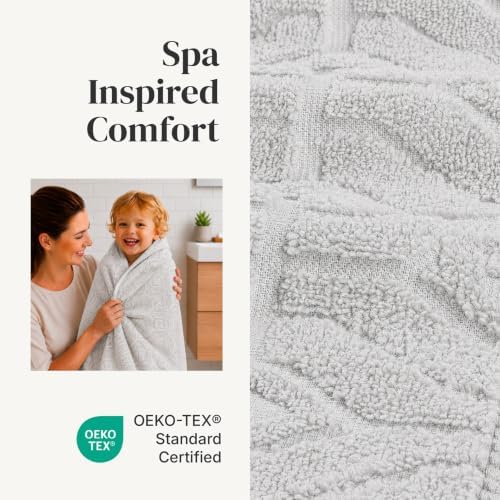 Modern Threads 6 Piece Bath Towel Set – Bathroom Towel Set with 2 Bath Towels, 2 Hand Towels & 2 Washcloths – 100% Cotton, Soft & Absorbent – Geometric (Silver Cloud)