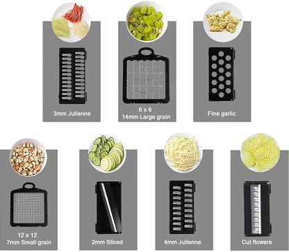 Vegetable Chopper: 10 in 1 Food Chopper - Onion Vegetable Slicer Cutter Dicer, Veggie Cutter with Container, 7 Blades, Kitchen Gadgets for Carrot Salad Garlic Potato Slicer (Black/White)