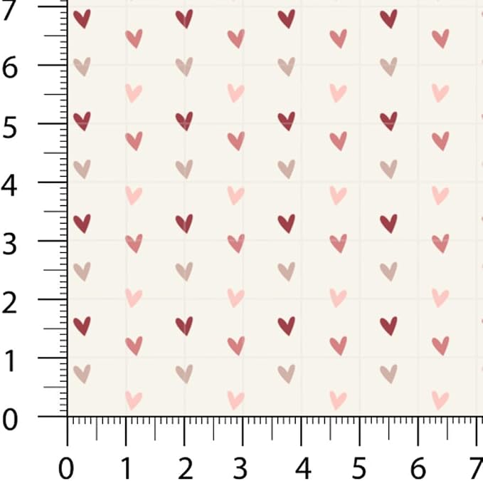 Valentine Patchwork Fabric Panel 100x155 cm – 100% Cotton Satin, 6 Coordinated Heart, Love Script, Dot & Stripe Prints on One Continuous Sheet (Love Story, 6pcs 50x50cm)