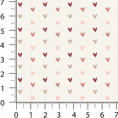 Valentine Patchwork Fabric Panel 100x155 cm – 100% Cotton Satin, 6 Coordinated Heart, Love Script, Dot & Stripe Prints on One Continuous Sheet (Love Story, 6pcs 50x50cm)