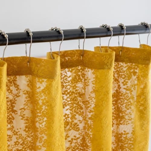 Mustard Yellow Lace Shower Curtain with Valance 36x72 for Narrow Stall
