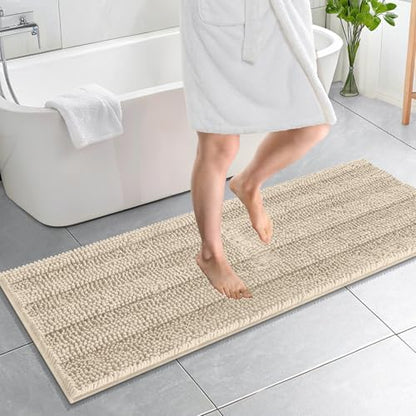 OLANLY Thick Bathroom Runner Rugs 59x20, Soft Chenille Long Bath Rugs, Sand
