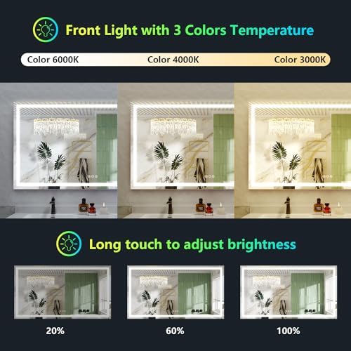 60x38 LED Bathroom Mirror with Lights, RGB Backlit Lighted Mirror