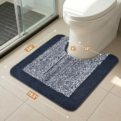 Toilet Rug U-Shaped 24x19 Washable Non Slip, Soft Bath Mat Dark Blue