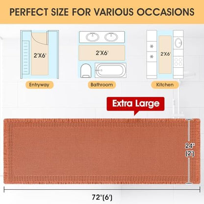 IM HOME Extra Large Waffle Bath Mat, Boho Bathroom Rugs Absorbent Non Slip, Ultra Soft Bathroom Mat,Machine Washable Knit Bath Rug with Border for Bathroom,Bedroom,Kitchen,Shower, 6'x2', Burnt Orange