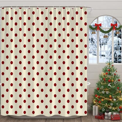 Polka Dot Christmas Shower Curtain Bathroom Decor with Hooks,75"Wx70"H