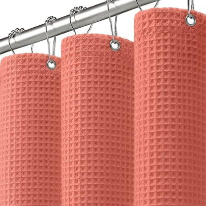 Waffle Weave Shower Curtain Heavyweight Cotton Fabric Coral 72Wx72L