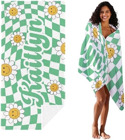 JML Personalized Beach Towel with Name, Custom Flower Beach Towel, Customized Microfiber Pool Towel, Quick Dry & Absorbent Swim Towel for Adult,Anniversary, Birthday, Summer Holiday,Vacation