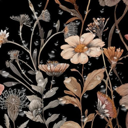 Vintage Boho Black Floral Shower Curtain, Beige Brown Cream Tan Rustic Farmhouse Flower Shower Curtain Set, Cute Botanical Wlidflowers Fabric Shower Curtains Decoration, 72X72 Bathroom Accessories