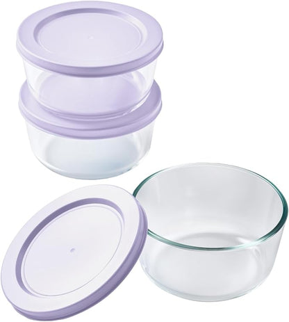 6-Piece Glass Food Storage Containers Set (3 Containers + 3 BPA-Free Lids) | 2-Cup, Leakproof | Microwave, Freezer, Oven & Dishwasher Safe | Ideal for Meal Prep & Pantry Organization, Purple