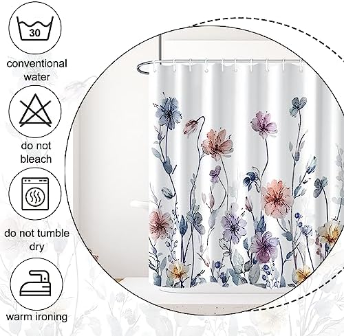 Flower Shower Curtain, Wildflower Shower Curtain Floral with Hooks, 72x72"