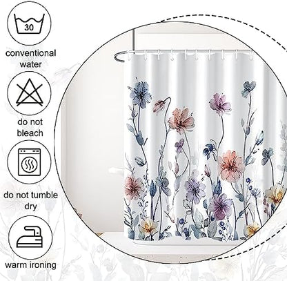 Flower Shower Curtain, Wildflower Shower Curtain Floral with Hooks, 72x72"